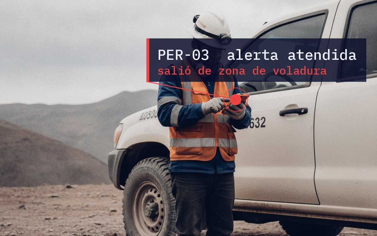Supervisor con EPP completo en faena, con una alerta atendida por salida de zona de voladura